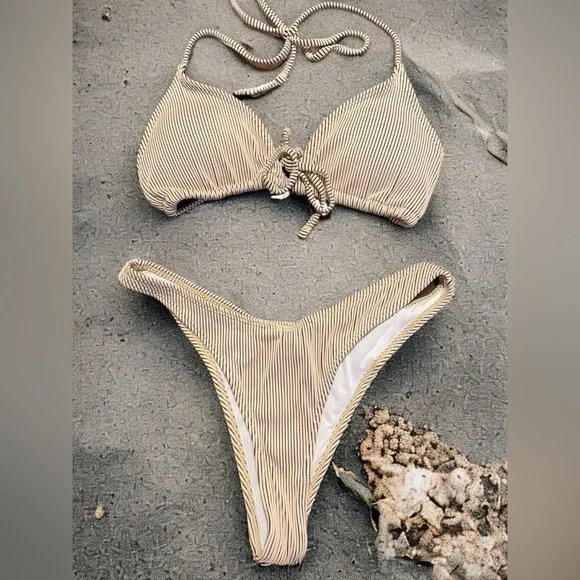 3 pc swimsuit set khaki Size L Sweaty Rocks NWOT beach swimsuit - Picture 4 of 4